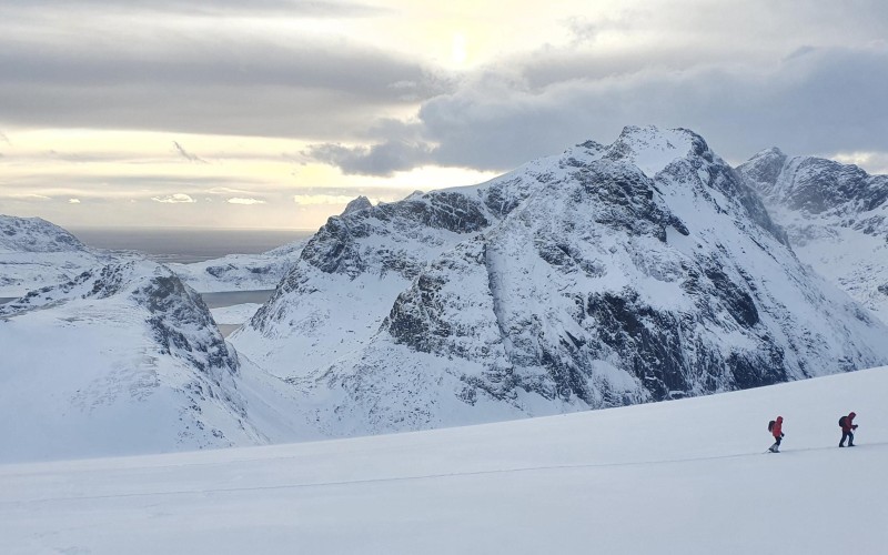 Fugue hivernale en raquettes, sous les aurores boréales des îles Lofoten, en Norvège